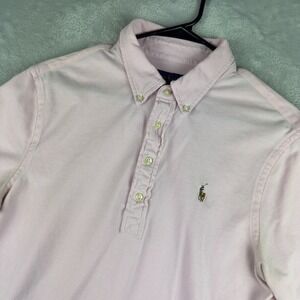 Ralph Lauren Polo Shirt Mens Large Pink Pique Knit Oxford Button Down Flesh Pony